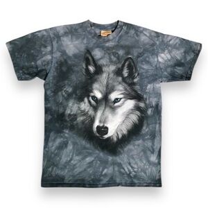 The Mountain Blue Gray Tie Dye Wolf Wolfpack T Shirt Crewneck Short Sleeve